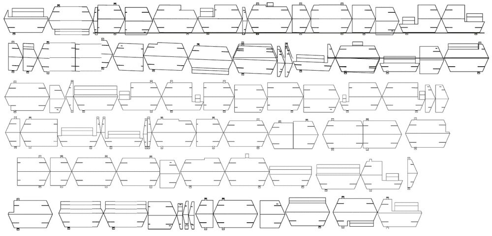 Produktions-Pläne für die Abwicklung, den Zuschnitt und die Bearbeitung der einzelnen Fassadenteile.